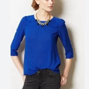 Anthropologie Maeve Emmeline Blouse Swiss Dot Scallop Hem Blouse Top